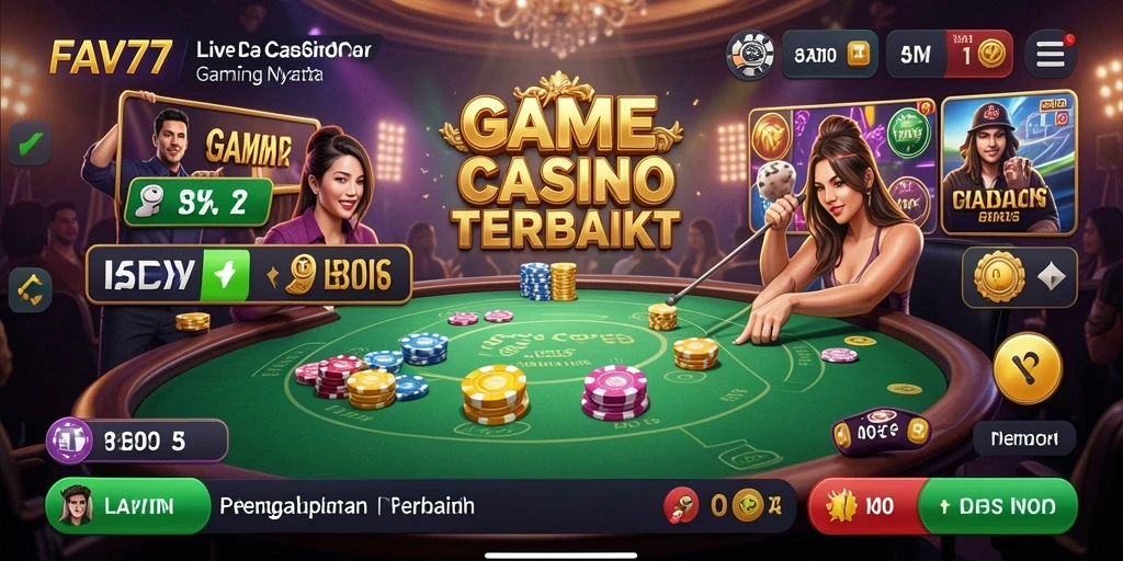 Screenshot gameplay <strong>FAV77</strong> yang menampilkan dealer profesional dan interaksi pemain.