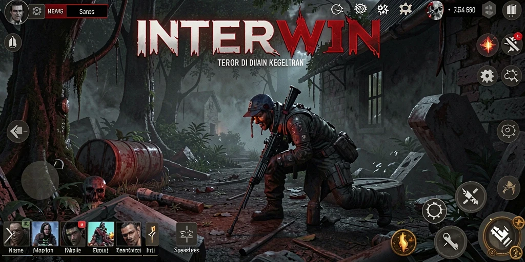 Screenshot menampilkan suasana gameplay yang mencekam dan horor.