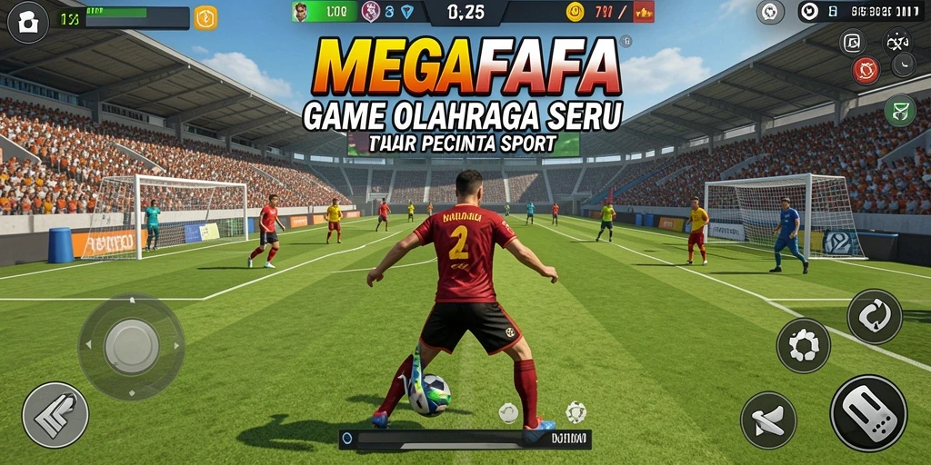 Screenshot gameplay MEGAFAFA yang menunjukkan aksi olahraga intens.