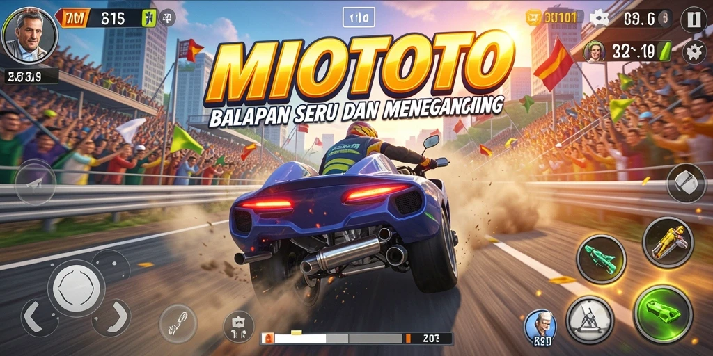Tampilan gameplay MIOTOTO yang mendebarkan saat balapan.