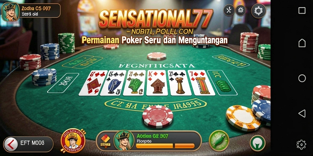 Tampilan gameplay seru SENSATIONAL77 dengan pemain bersaing di meja Poker.