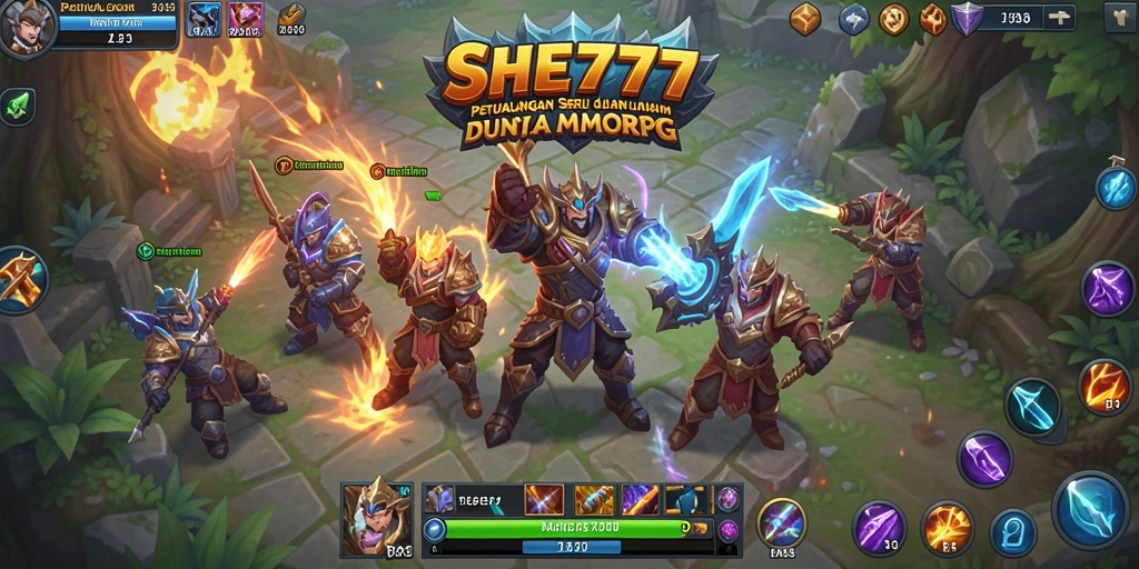 Screenshot gameplay SHE777 yang menunjukkan aksi pertempuran MMORPG.